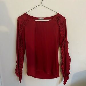 ZARA Red Ruffle Long Sleeve Blouse